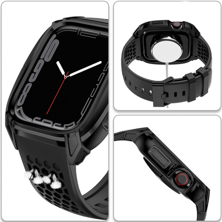 Kingxbar CYF148 2w1 pancerne etui Apple Watch SE, 6, 5, 4 (44 mm) ze stali nierdzewnej z paskiem czarne