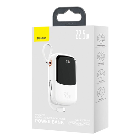 Powerbank Baseus Qpow PRO with cable, 20000mAh, 22.5W (White)