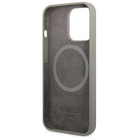 Original Case IPHONE 13 PRO Guess Hard Case Silicone Logo Plate MagSafe (GUHMP13LSPLG) gray