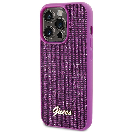 Guess Disco Metal Script Hülle für iPhone 15 Pro – Rosa