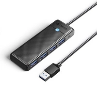 HUB 4-portowy input: USB-C 3.0 / output: 4x USB-A 3.0 przewód 0,15M - czarny