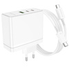 Borofone Ładowarka sieciowa BN11 Imperial - USB + 2xTyp C - QC 3.0 PD 100W z kablem Typ C na Typ C biała