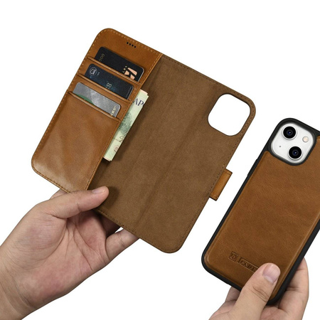 iCarer Oil Wax Wallet Case 2in1 case iPhone 14 Leather Flip Cover Anti-RFID brown (WMI14220721-TN)