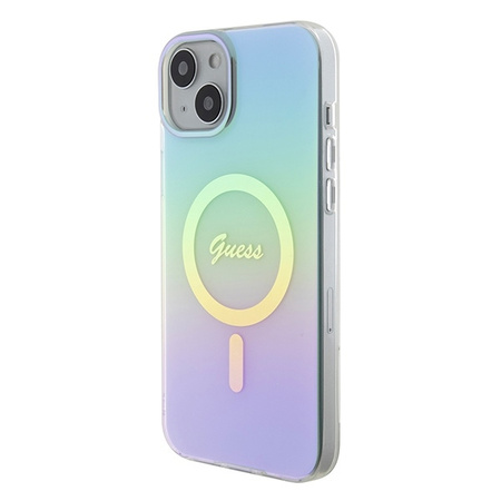 Original Case APPLE IPHONE 15 PLUS Guess Hardcase IML Iridescent MagSafe (GUHMP15MHITSQ) turquoise