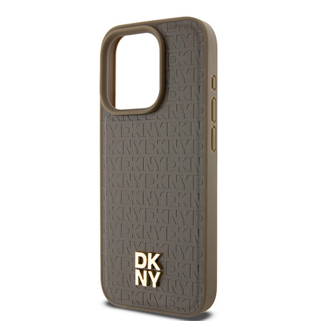 DKNY DKHMP14LPSHRPSW iPhone 14 Pro 6.1" brązowy/brown hardcase Leather Pattern Metal Logo MagSafe