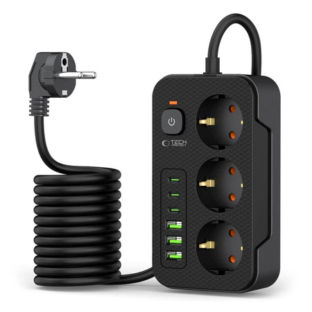 TECH-PROTECT PRZEDŁUŻACZ POWER SOCKET PC3X6 3xUSB/3xUSB-C 200M BLACK