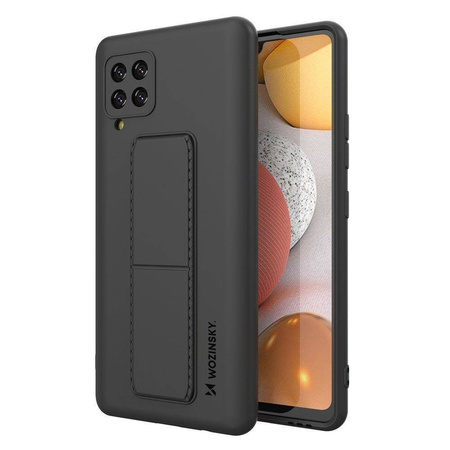 Wozinsky Kickstand Case elastyczne silikonowe etui z podstawką Samsung Galaxy A42 5G czarny