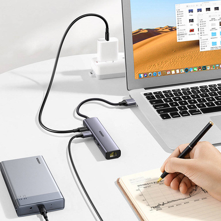 Ugreen multifunctional adapter HUB USB 3.0 - 3 x USB / Ethernet RJ-45 / USB Type C PD gray (CM475)