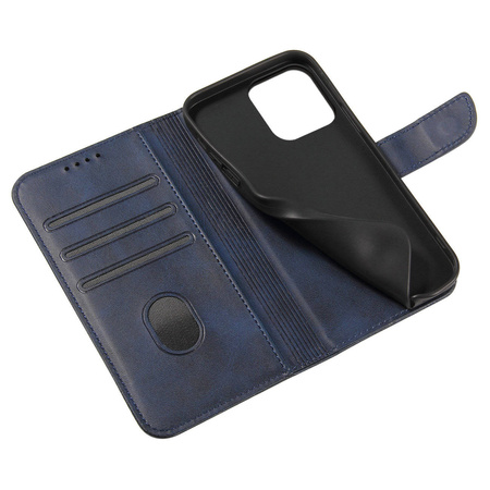 Magnet Case elegancki futerał etui pokrowiec z klapką i funkcją podstawki iPhone 13 Pro Max niebieski