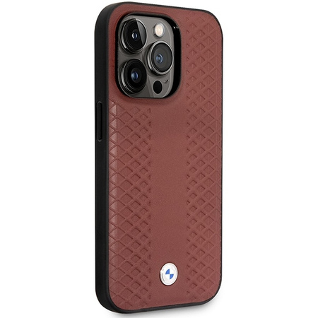 Original Handyhülle IPHONE 14 PRO BMW Leather Diamond Pattern (BMHCP14L22RFGR) burgund