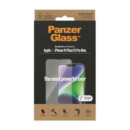 Gehärtetes Glas 5D IPHONE 14 PLUS / 13 PRO MAX PanzerGlass Ultra-Wide Fit Screen Protection Antibacterial (2773)