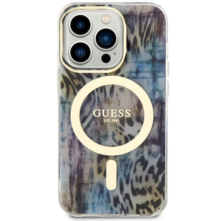 Guess GUHMP14LHLEOPWB iPhone 14 Pro 6.1" blue/blue hardcase Leopard MagSafe