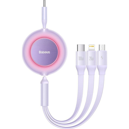 Baseus Bright Mirror 2 retractable cable 3in1 USB Type C - micro USB + Lightning + USB Type C 3.5A 1.1m purple (CAMJ010205)