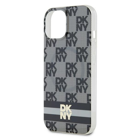 DKNY DKHMP14SHCPTSK iPhone 14 / 15 / 13 6.1" czarny/black hardcase IML Checkered Mono Pattern & Printed Stripes MagSafe