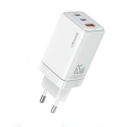 Wall Charger USAMS 2xUSB-C+1xUSB 65W (only head) GaN PD3.0 +QC3.0 Fast Charging white Sandru Series CC180TC02 (US-CC180)