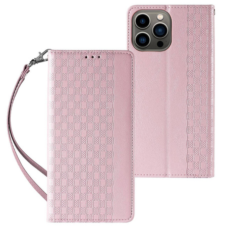 Magnet Strap Case für iPhone 13 Pro Tasche Wallet + Mini Lanyard Pendant Pink