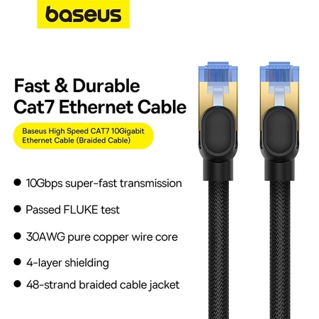 Baseus schnelles Internetkabel RJ45 Cat.7 10 Gbit/s 0,5 m geflochten schwarz