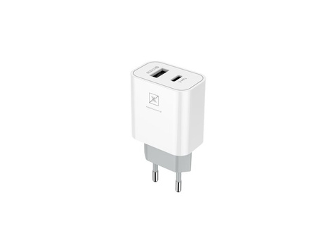 ŁAD. SIECIOWA MX ALFA 20W PD+QC, USB-A+C + KABEL C/C 20W PD, WHITE/BIAŁY