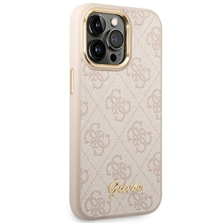 Original Case IPHONE 14 PRO Guess Hard Case 4G Vintage Gold Logo (GUHCP14LHG4SHP) pink