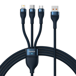 3in1 USB cable Baseus USB 3in1 Baseus Flash Series,  USB-C + Micro + Lightning 66W, 1.2m (blue)