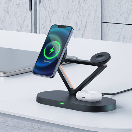 Acefast Qi Wireless Charger 15W für iPhone (mit MagSafe), Apple Watch und Apple AirPods Standhalterung Magnethalter schwarz (E9 schwarz)