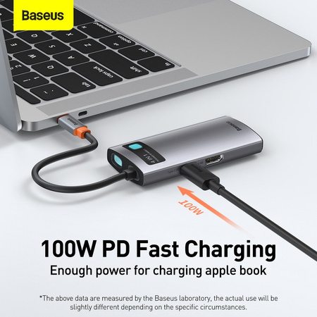 Baseus Metal Gleam 4w1 wielofunkcyjny HUB USB Typ C - USB Typ C Power Delivery 100 W / HDMI 4K 30 Hz / USB 3.2 Gen 1 / USB 2.0 (CAHUB-CY0G)