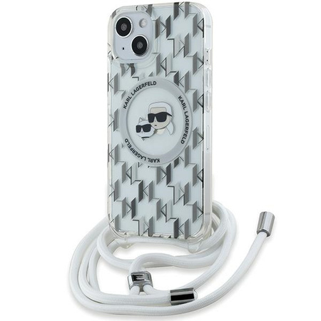 Karl Lagerfeld KLHMP15SHCKCKLCT iPhone 15 / 14 / 13 6.1" transparent hardcase IML Crossbody Monogram Karl & Choupette Head MagSafe