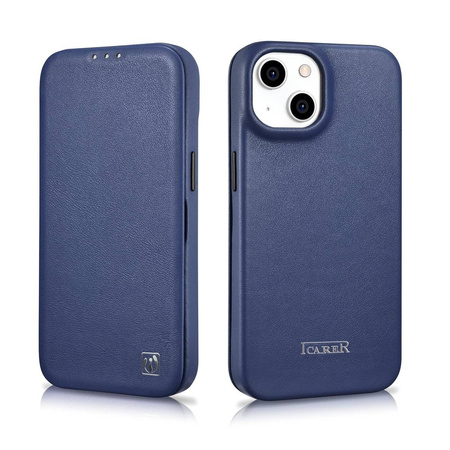 iCarer CE Premium Leather Folio Case iPhone 14 Flip Magnetic MagSafe Blue (WMI14220713-BU)