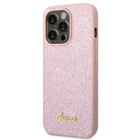 Guess Glitter Flakes Metal Logo Case – Etui iPhone 14 Pro Max (różowy)