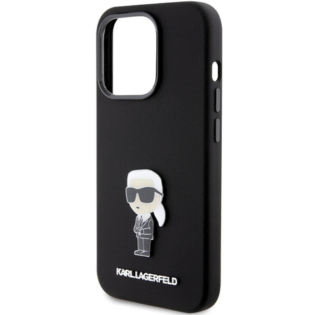 Karl Lagerfeld Silicone Ikonik Metal Pin case for iPhone 15 Pro - black