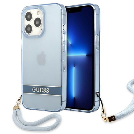 Case IPHONE 13 PRO Guess Hardcase Translucent Stap (GUHCP13LHTSGSB) blue