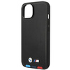 Original Handyhülle IPHONE 14 PLUS BMW Leather Stamp Tricolor (BMHCP14M22PTDK) schwarz