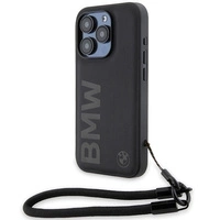 BMW Signature Leder-Wordmark-Cord-Hülle für iPhone 15 Pro Max – Schwarz