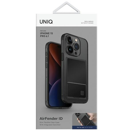 Uniq Air Fender ID-Hülle iPhone 15 Pro 6,1&quot; grau/rauchgrau getönt. Kartensteckplatz