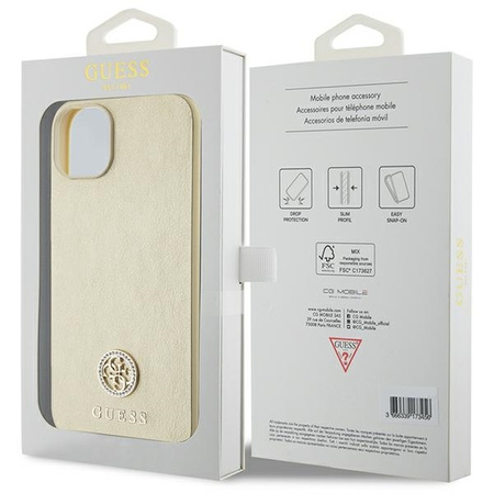 Guess Leather 4G Metal Logo Strass case for iPhone 15 - gold