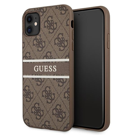 Guess GUHCN614GDBR iPhone 11 6,1" brązowy/brown hardcase 4G Stripe