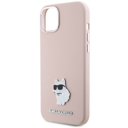 Karl Lagerfeld Silicone Choupette Metal Pin Case for iPhone 15 Plus / 14 Plus - Pink