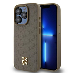 DKNY DKHMP15XPSHRPSW iPhone 15 Pro Max 6.7" brown/brown hardcase Leather Pattern Metal Logo MagSafe