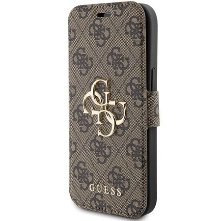 Oryginalne Etui IPHONE 13 / 14 / 15 Guess Book 4G Metal Gold Logo (GUBKP15S4GMGBR) brązowe