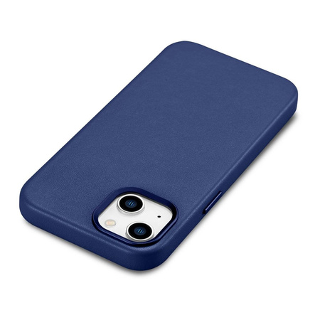 iCarer Case Leather genuine leather case for iPhone 14 Plus blau () (MagSafe compatible)