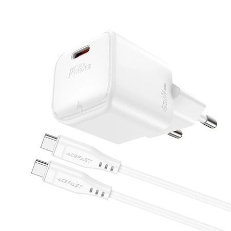 Acefast A77 Mini PD 30W GaN wall charger + USB-C cable - white