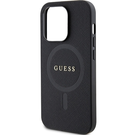 Original Handyhülle IPHONE 14 PRO MAX Guess Hardcase Saffiano MagSafe (GUHMP14XPSAHMCK) schwarz