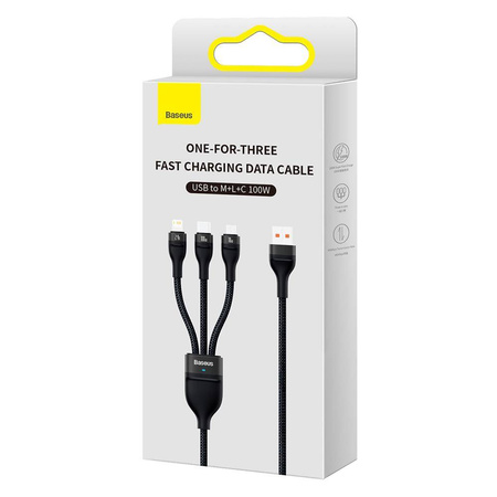 Baseus kabel 3w1 Flash II USB + USB-C - Lightning + USB-C + microUSB 1,5 m 3,5A czarny 100W