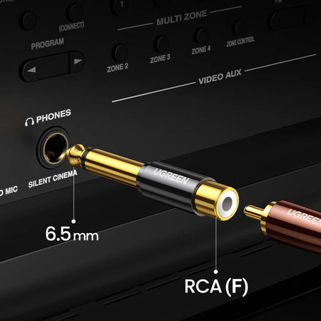 Ugreen przejściówka adapter jack 6,35 mm (męski) na RCA (żeński) złoty (AV169)