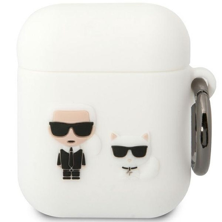 Original Case APPLE AIRPODS Karl Lagerfeld Silicone Karl & Choupette (KLACA2SILKCW) white