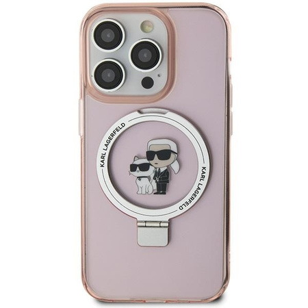 Karl Lagerfeld KLHMP15SHMRSKCP iPhone 15 6.1&quot; pink/pink hardcase Ring Stand Karl&amp;Choupette MagSafe