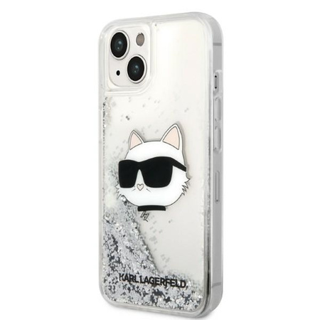 Karl Lagerfeld Liquid Glitter NFT Choupette Head - Etui iPhone 14 Plus (srebrny)