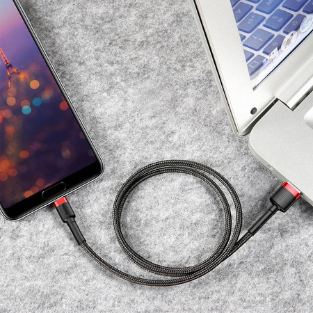 Baseus Kabel USB TYP C USB-C 2A 3M Nylonowy wytrzymały Cafule szary+czarny CATKLF-UG1