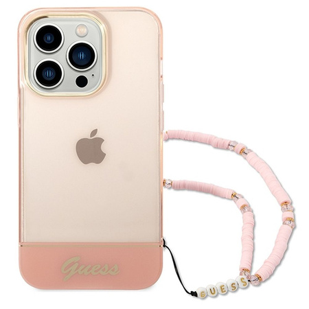 Guess Translucent Pearl Strap - Etui iPhone 14 Pro (różowy)