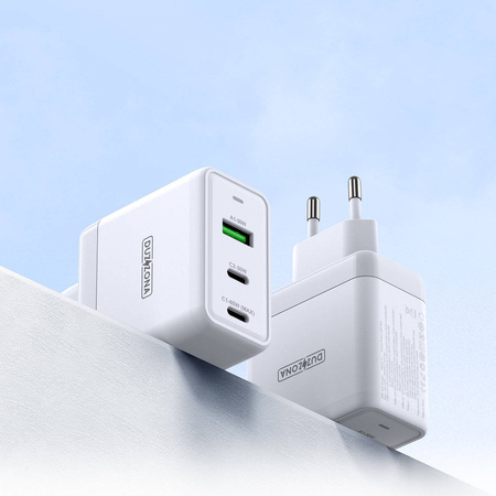 Duzzona 3-port GaN charger 2 x USB Type C + USB 65W PD QC3.0 white (T1)